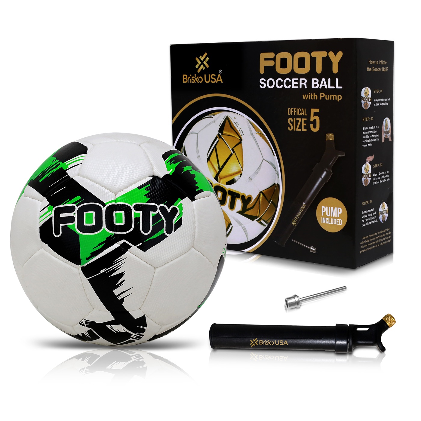 Footy Fusion soccer ball with retail box and included pump