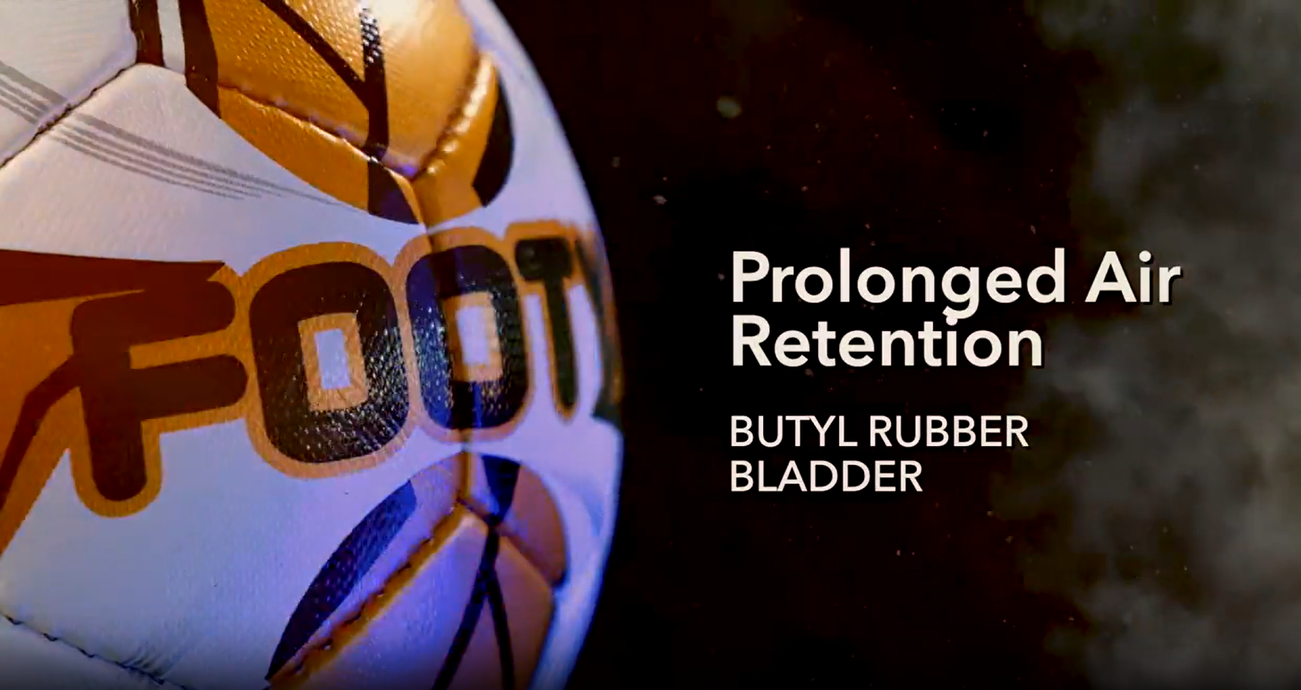 Footy ball highlighting its prolonged air retention and butyl rubber bladder