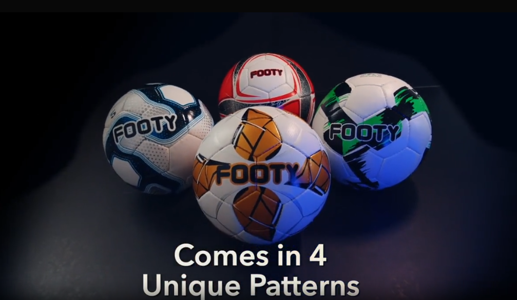 Four Footy soccer balls showing the four unique available patterns